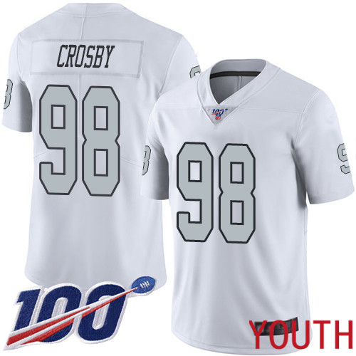 Oakland Raiders Limited White Youth Maxx Crosby Jersey NFL Football #98 100th Season Rush Vapor Jersey->youth nfl jersey->Youth Jersey